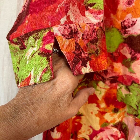 Chico size 3 20/22 floral lightweight linen  jacket pink rose red color - Picture 4 of 6